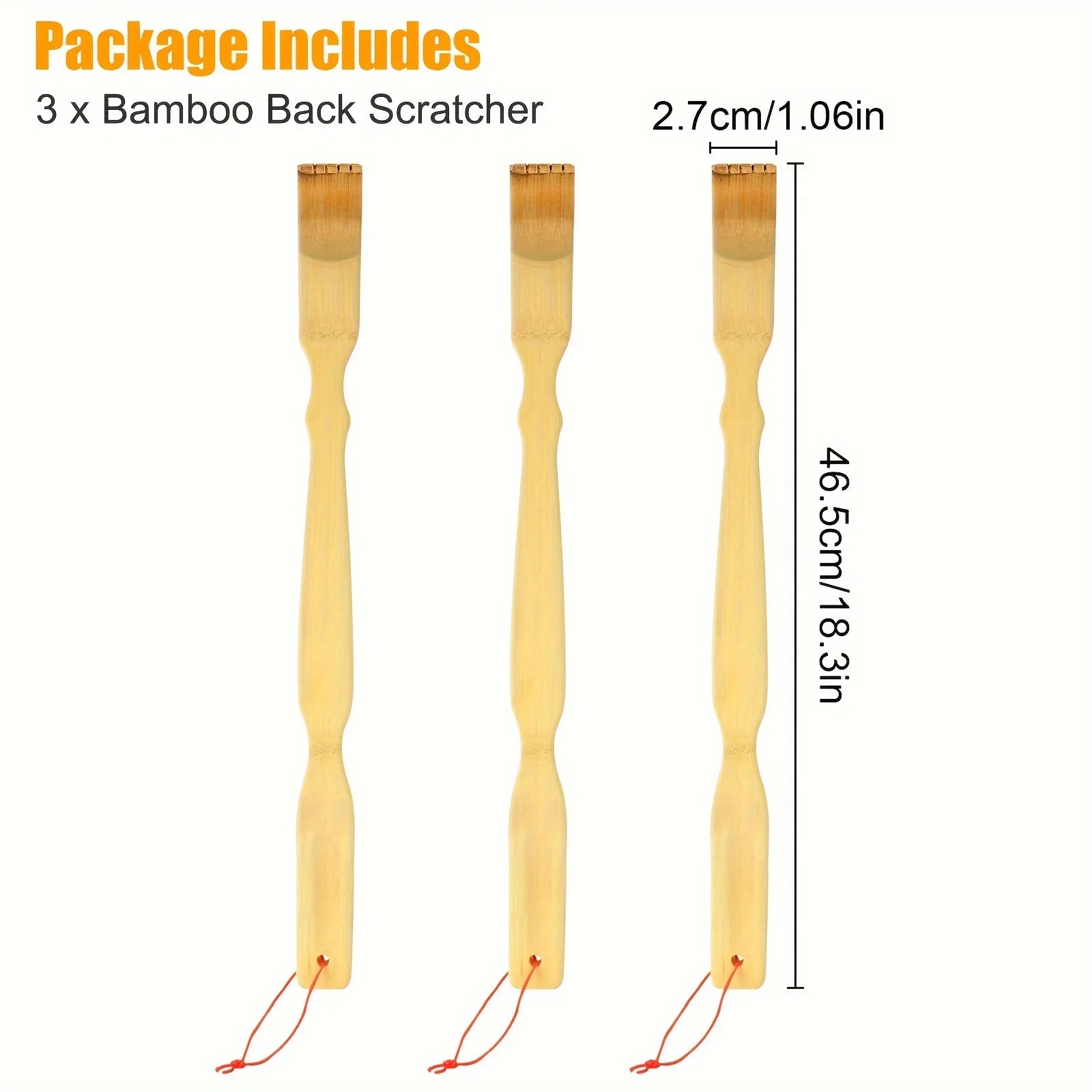 3-Pack Extra Long Back Scratchers - 18.3-Inch Bamboo Handle, Natural Massage Tool, Unique Gift for Men and Women 3-Pack Bamboo