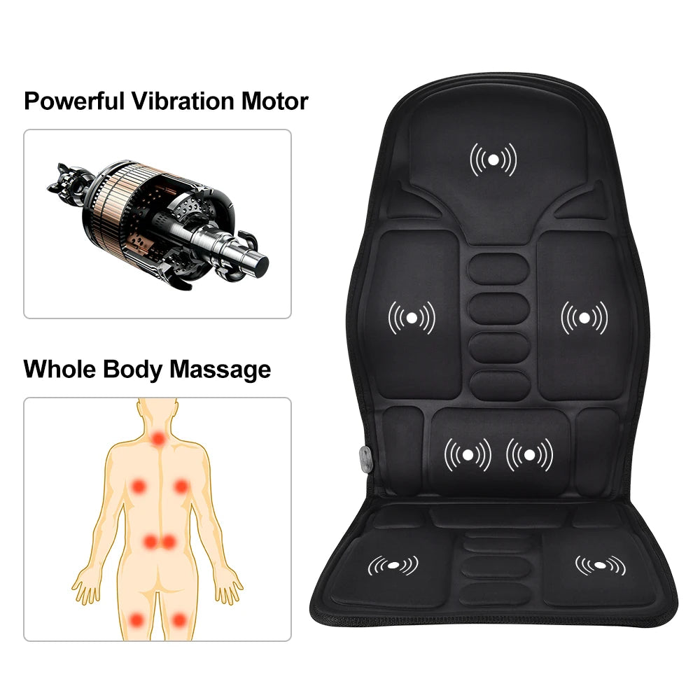 Electric Back Massager Massage Chair Cushion Heating Vibrating Car Home Office Lumbar Neck Mattress Pain Relief