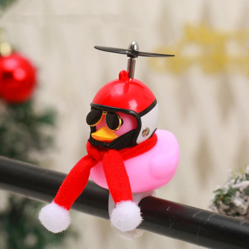 Christmas Motorcycle Accessories with Propeller Helmet Broken Wind Rubber Duck Toy Car Bicycle Small Yellow Duck Car Decoration