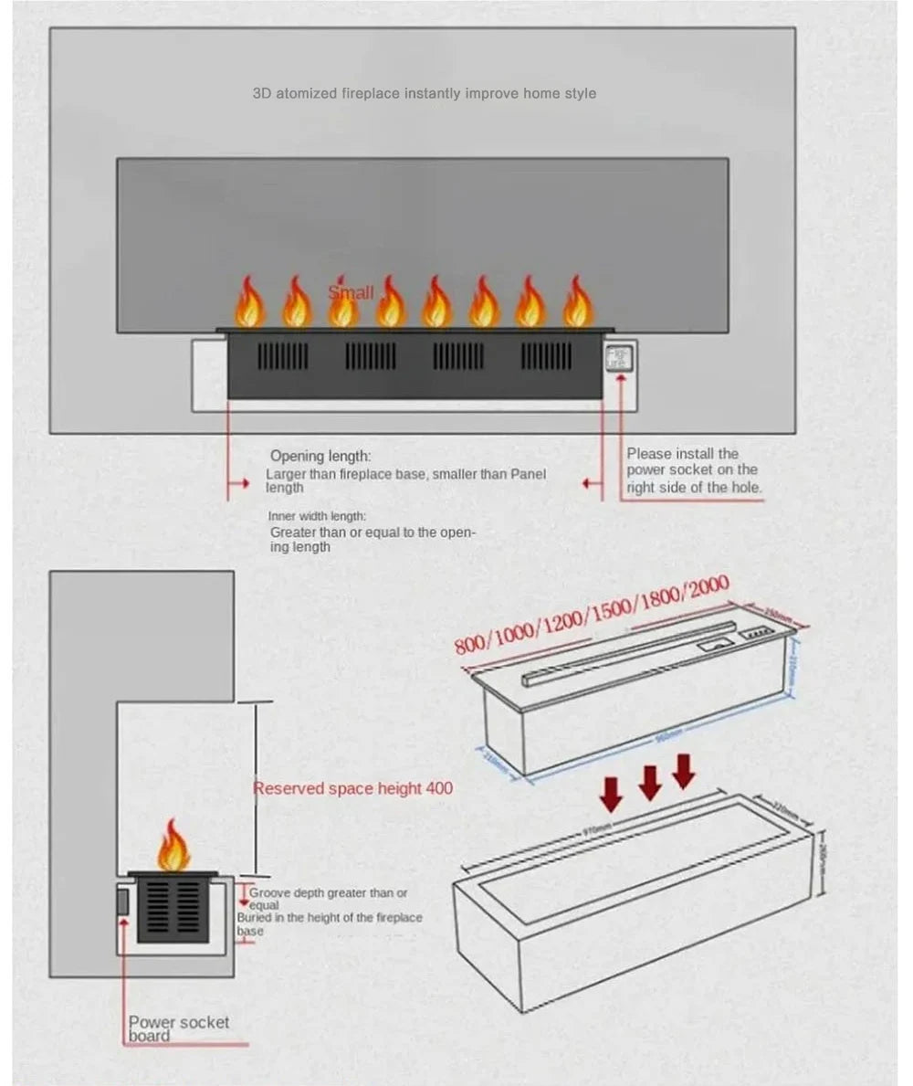 304 Stainless Steel Smart Electric Fireplace with Imported Chip LED Flame Humidifier for Home Living Room Modern Decor