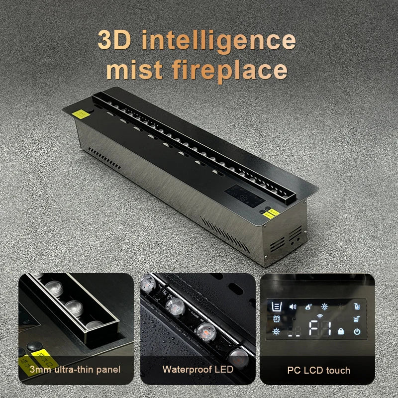 304 Stainless Steel Smart Electric Fireplace with Imported Chip LED Flame Humidifier for Home Living Room Modern Decor