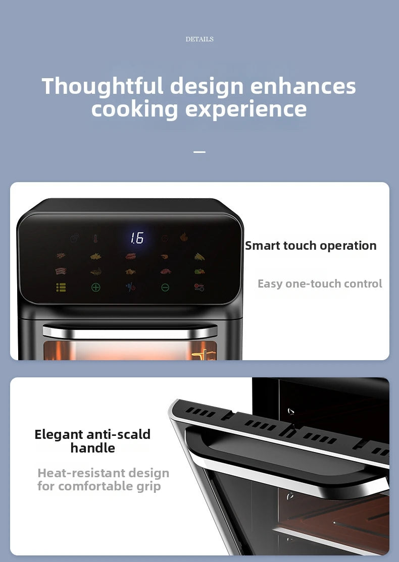 15L Visual Air Fryer with See-Through Window 1350W Digital Touchscreen 360° Hot Air Circulation  for Family/Party Fry/Roast/Bake