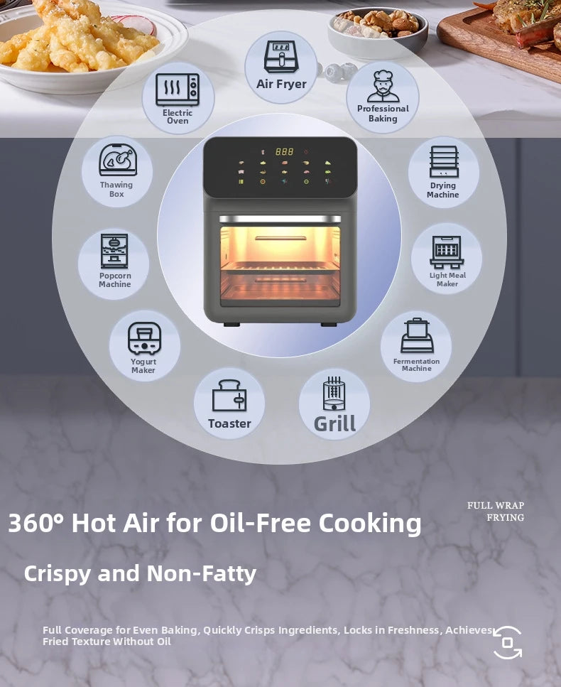15L Visual Air Fryer with See-Through Window 1350W Digital Touchscreen 360° Hot Air Circulation  for Family/Party Fry/Roast/Bake