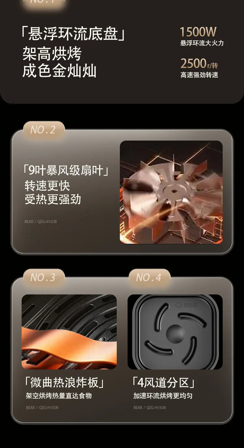 Air fryer household visual no-turn small electric fryer electric oven integrated 220V 1500W