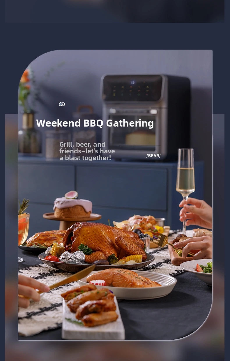 15L Visual Air Fryer with See-Through Window 1350W Digital Touchscreen 360° Hot Air Circulation  for Family/Party Fry/Roast/Bake