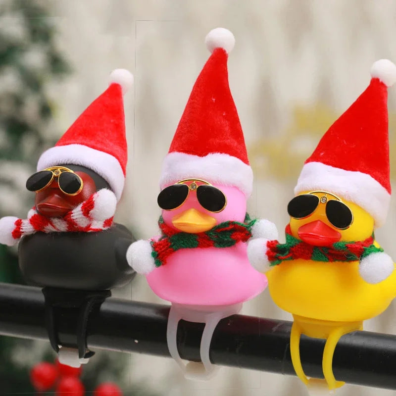 Christmas Motorcycle Accessories with Propeller Helmet Broken Wind Rubber Duck Toy Car Bicycle Small Yellow Duck Car Decoration