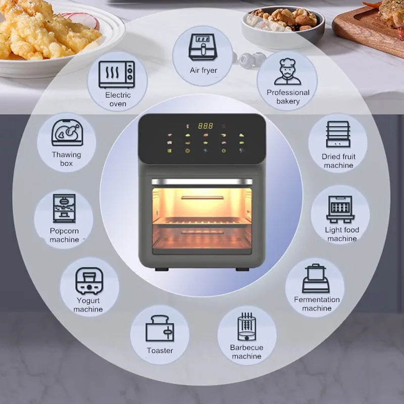 15L Visual Air Fryer with See-Through Window 1350W Digital Touchscreen 360° Hot Air Circulation  for Family/Party Fry/Roast/Bake