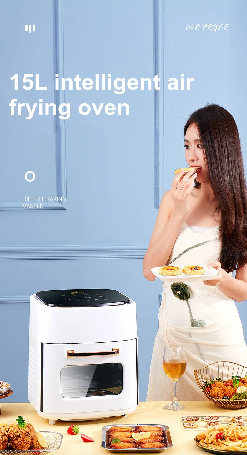 Air Fryer Household Large Capacity 15L Visual Oil-free Smart Oven  Fries Machine 220V 110V US EU 1500W Chicken Frying