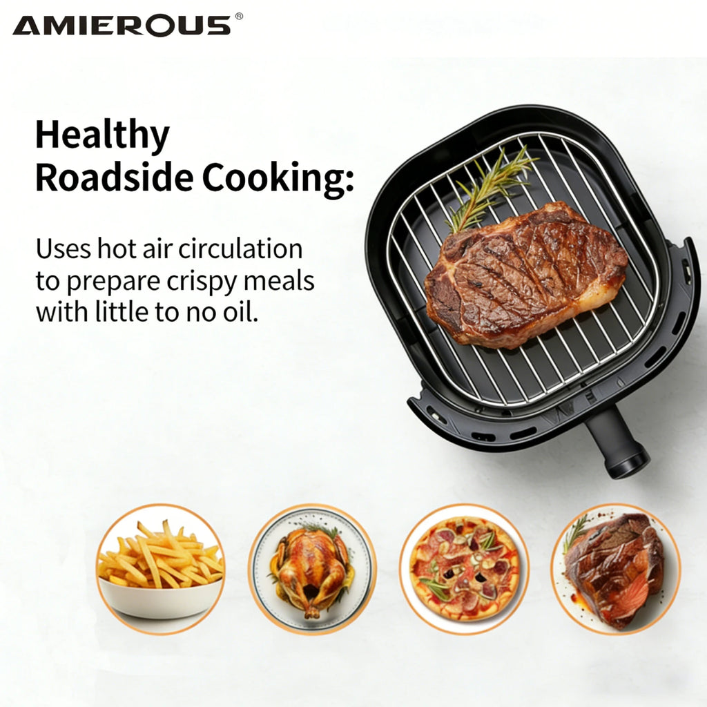 AMIEROUS Portable Air Fryer 24V DC 3.0L One-click Easy Operation Multicooker for Car Truck Travel RV Camping Black Quick & Easy