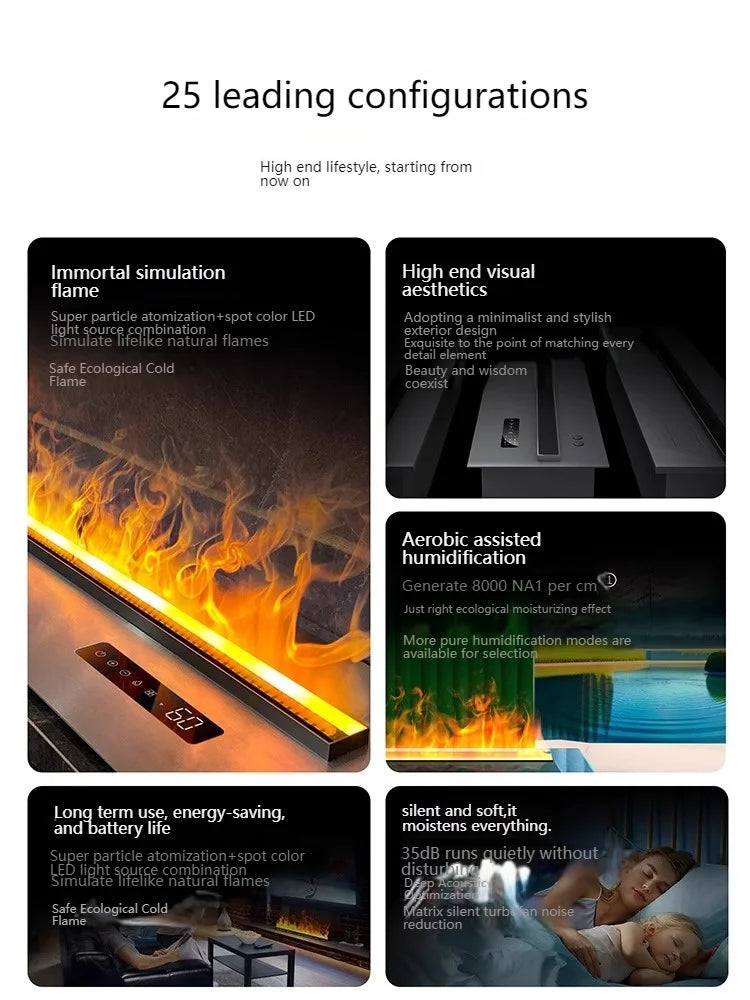 2025 Smart "Ambient Fireplace" with White Noise & Humidifier | 6D Holographic Flame & 10 Crackling Sound Effects | WiFi/Bluet