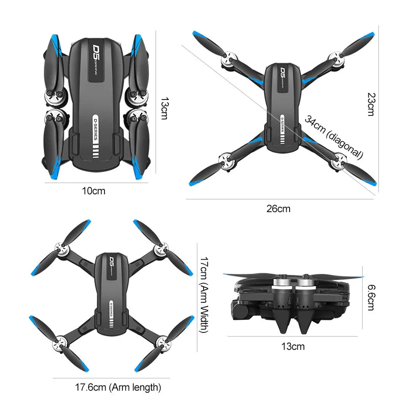 D5 drone, stunt flips, lateral flight, one-key automatic return, omnidirectional obstacle avoidance, Wi-Fi, brushless motor