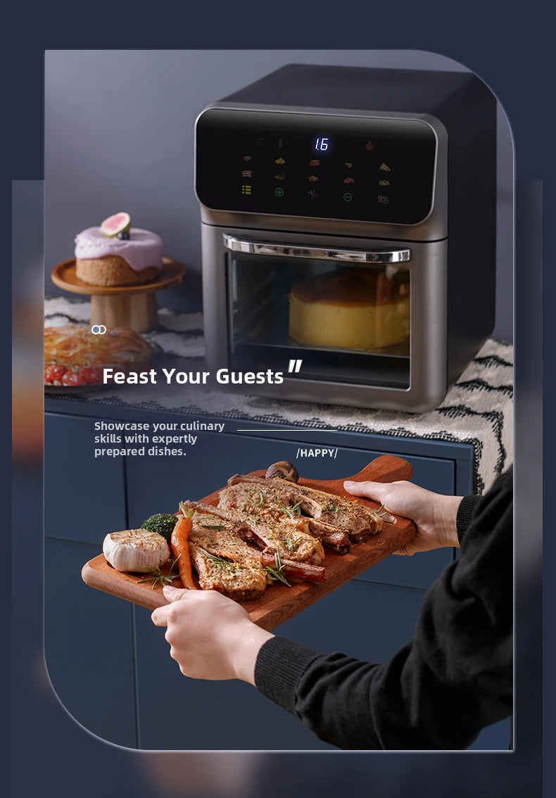 15L Visual Air Fryer with See-Through Window 1350W Digital Touchscreen 360° Hot Air Circulation  for Family/Party Fry/Roast/Bake