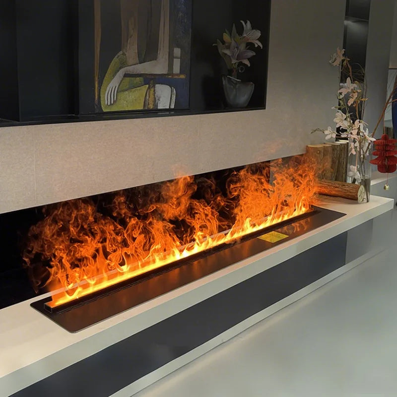 304 Stainless Steel Smart Electric Fireplace with Imported Chip LED Flame Humidifier for Home Living Room Modern Decor