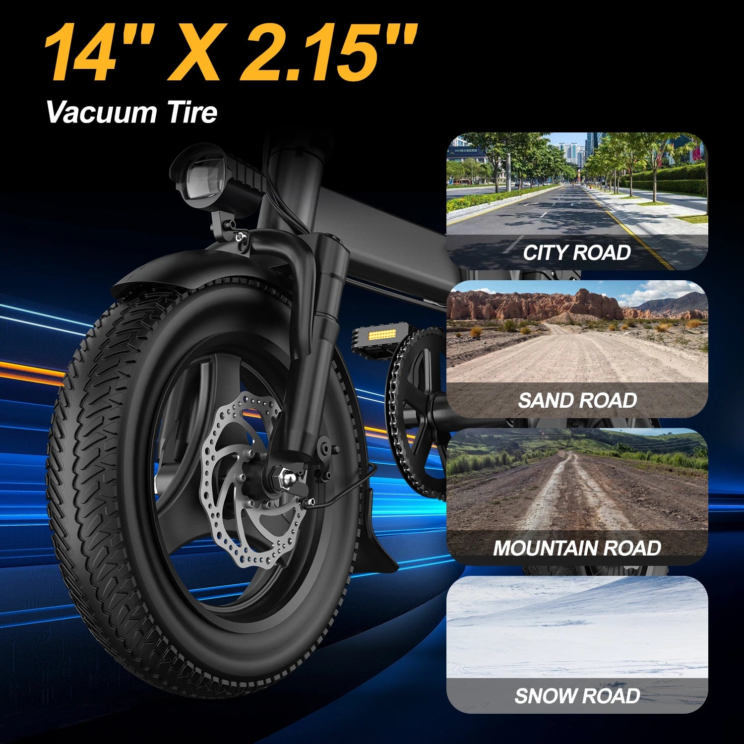 Electric Bike 750W Peak Motor 48V15AH Removable Lithium Battery Aldult Foldable E Bike LCD Display 14-inch Tire Electric Bicycle