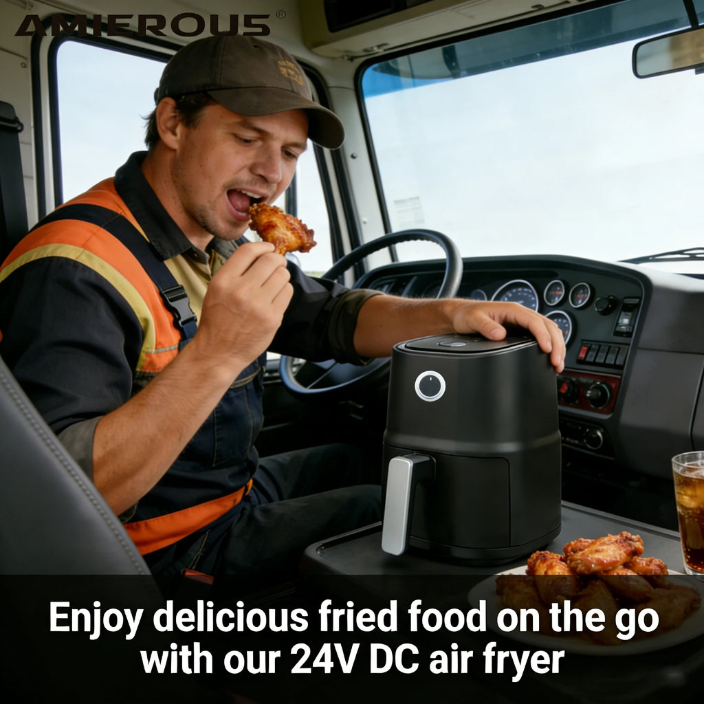 AMIEROUS Portable Air Fryer 24V DC 3.0L One-click Easy Operation Multicooker for Car Truck Travel RV Camping Black Quick & Easy