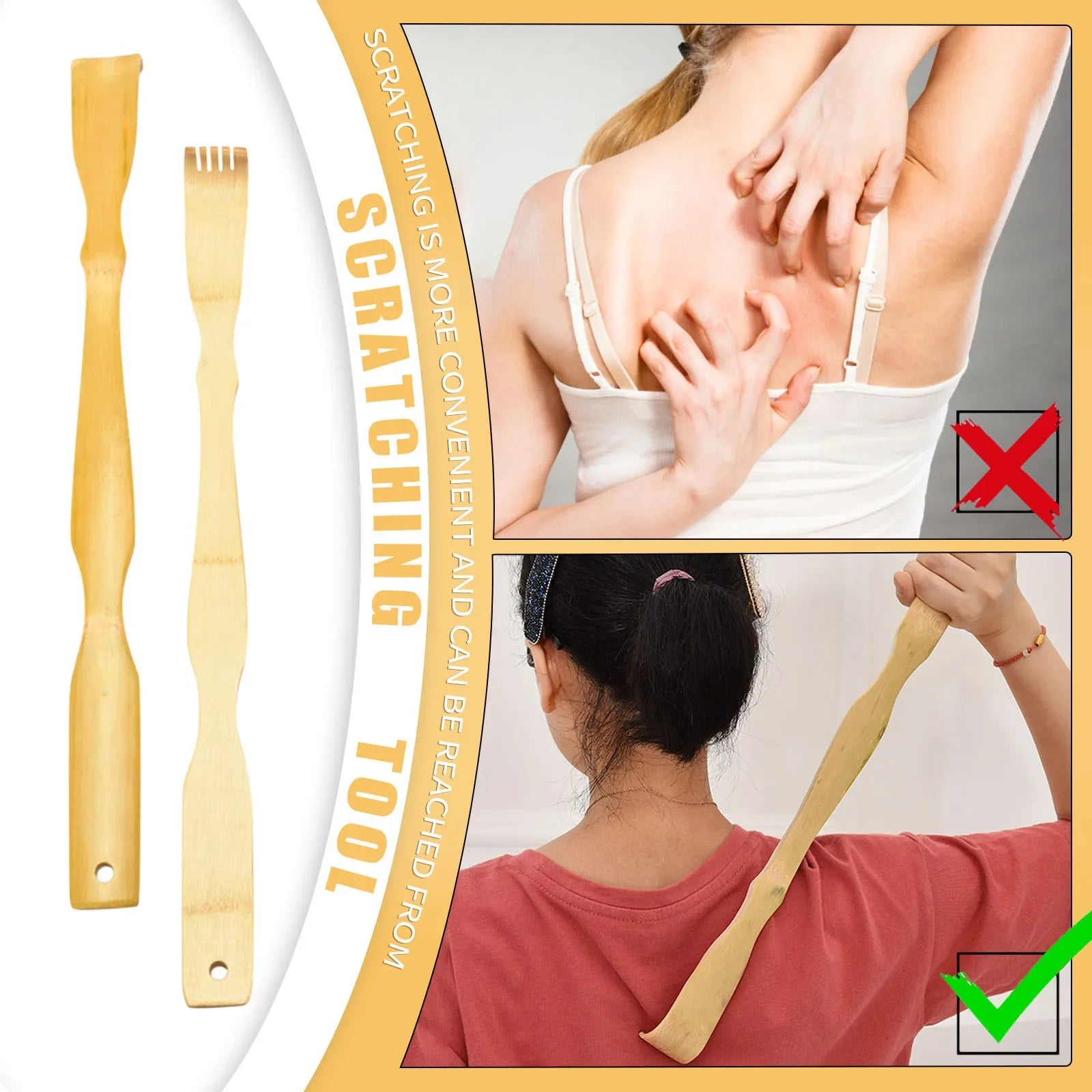 Bamboo Back Scratcher Aid Stick Scratching Massage Roller Long Wooden Body Large Stick for Men and Women Back Scratcher Massager