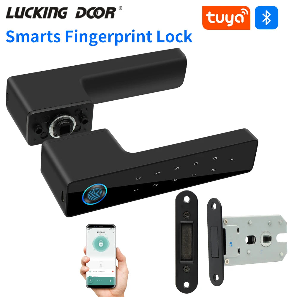 Fingerprint Door Handle Lock Tuya App Square Channel Mute Interior Bedroom Bathroom Three-Bar Magnetic Suction Lock Home Lock