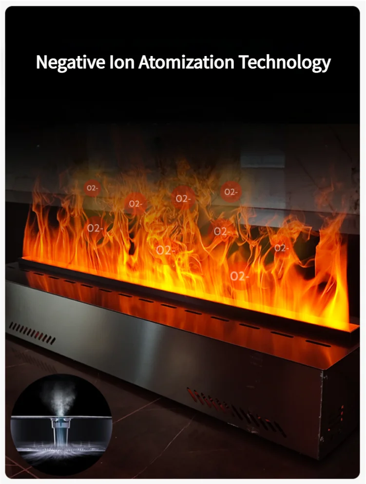 304 Stainless Steel Smart Electric Fireplace with Imported Chip LED Flame Humidifier for Home Living Room Modern Decor