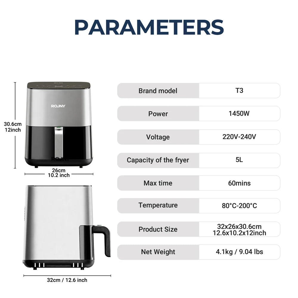 5L Air Fryer, Electric Hot fryer Oven Oilless Cooker with Touch Control & Nonstick Basket & Visible Window, Family Size