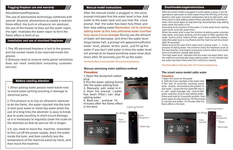 304 Stainless Steel Smart Electric Fireplace with Imported Chip LED Flame Humidifier for Home Living Room Modern Decor