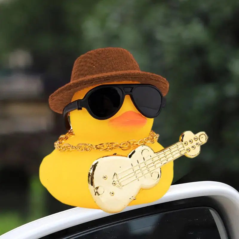 Car Ducks For Dashboard Rubber Car Duck Decoration With Squeak Yellow Duckling With Hat  Car Interior Decorative Accessory ﻿
