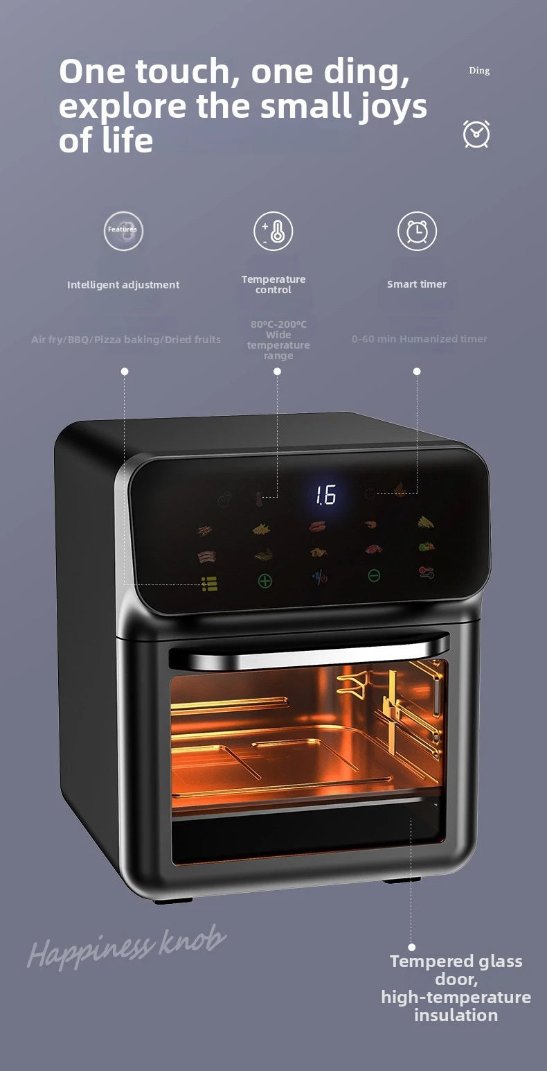 15L Visual Air Fryer with See-Through Window 1350W Digital Touchscreen 360° Hot Air Circulation  for Family/Party Fry/Roast/Bake