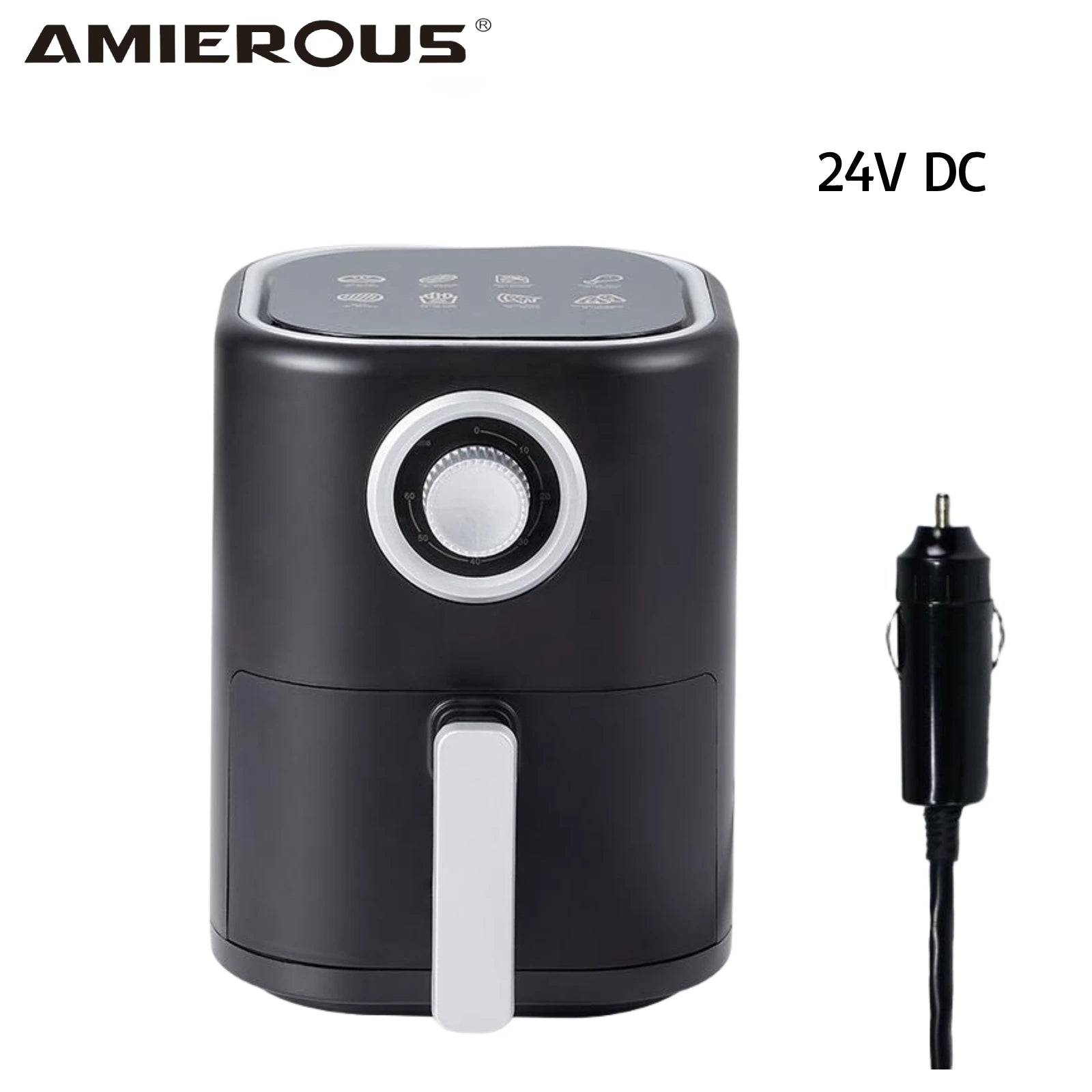 AMIEROUS Portable Air Fryer 24V DC 3.0L One-click Easy Operation Multicooker for Car Truck Travel RV Camping Black Quick & Easy