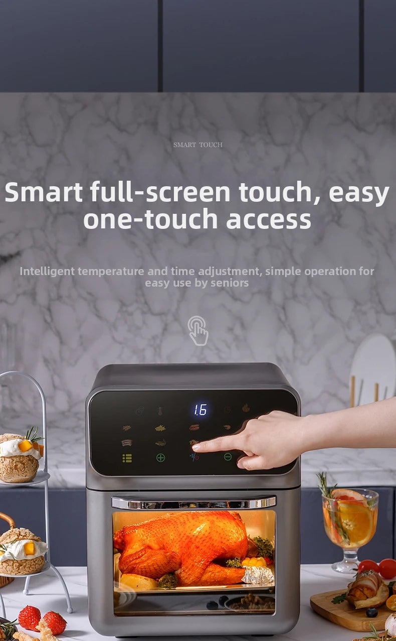 15L Visual Air Fryer with See-Through Window 1350W Digital Touchscreen 360° Hot Air Circulation  for Family/Party Fry/Roast/Bake