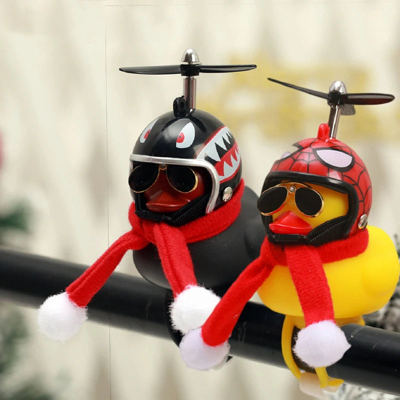 Christmas Motorcycle Accessories with Propeller Helmet Broken Wind Rubber Duck Toy Car Bicycle Small Yellow Duck Car Decoration