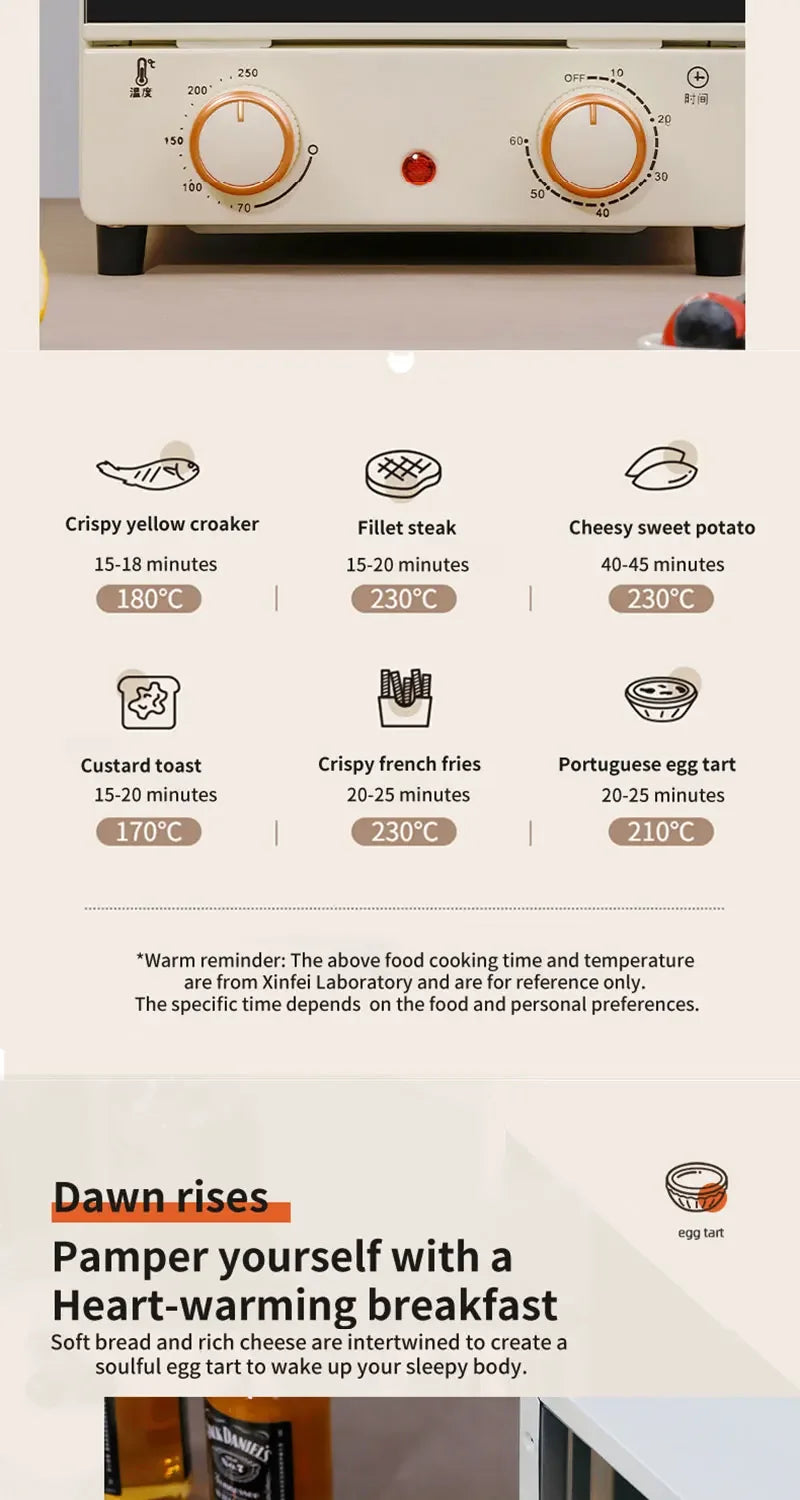 12L Large Capacity Electric Air Fryer Toaster Oven Mechanical Household Kitchen 360° Baking Convection Oven Oil-Free Deep Fryer