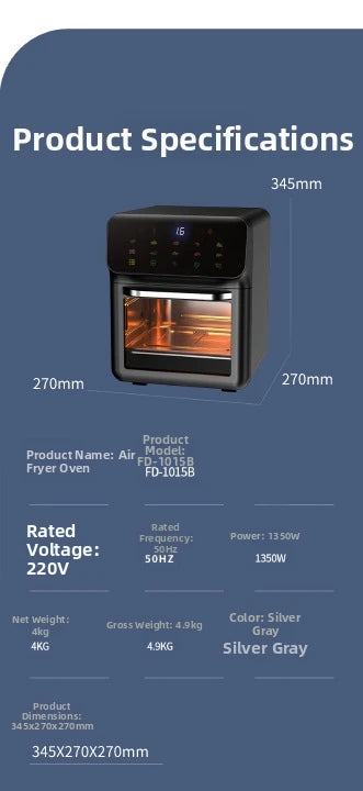 15L Visual Air Fryer with See-Through Window 1350W Digital Touchscreen 360° Hot Air Circulation  for Family/Party Fry/Roast/Bake