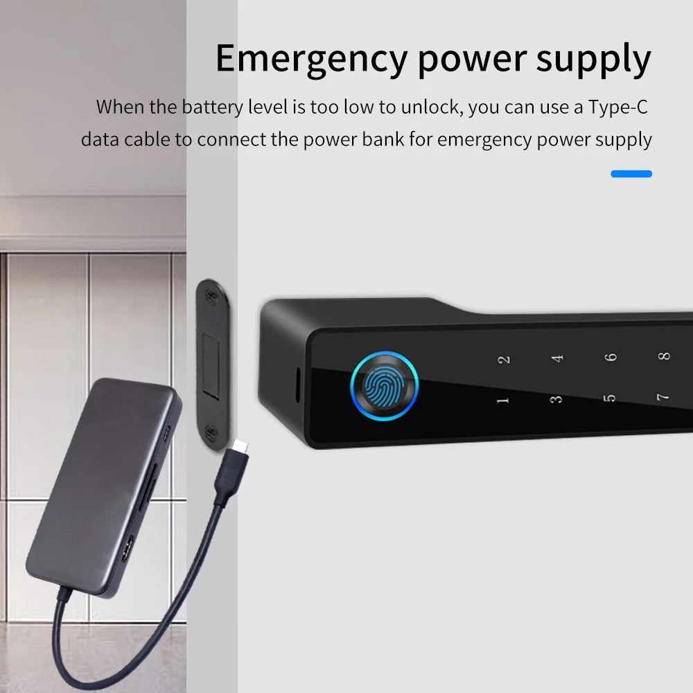 Fingerprint Door Handle Lock Tuya App Square Channel Mute Interior Bedroom Bathroom Three-Bar Magnetic Suction Lock Home Lock