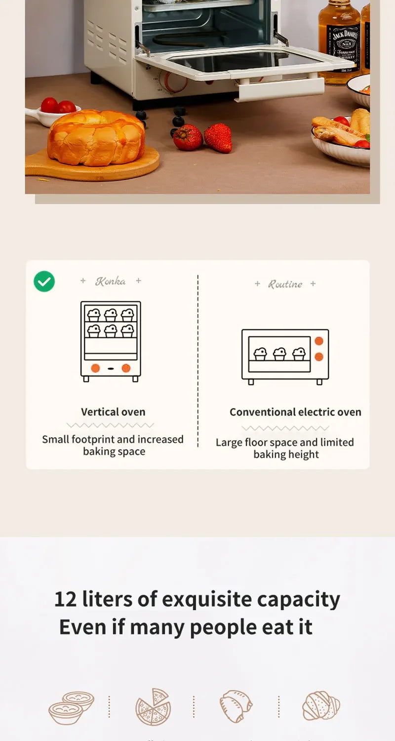 12L Large Capacity Electric Air Fryer Toaster Oven Mechanical Household Kitchen 360° Baking Convection Oven Oil-Free Deep Fryer