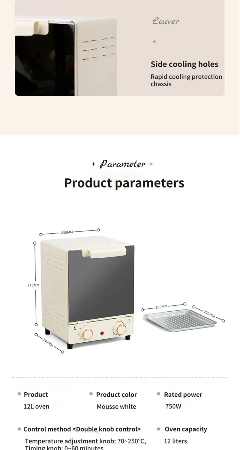 12L Large Capacity Electric Air Fryer Toaster Oven Mechanical Household Kitchen 360° Baking Convection Oven Oil-Free Deep Fryer