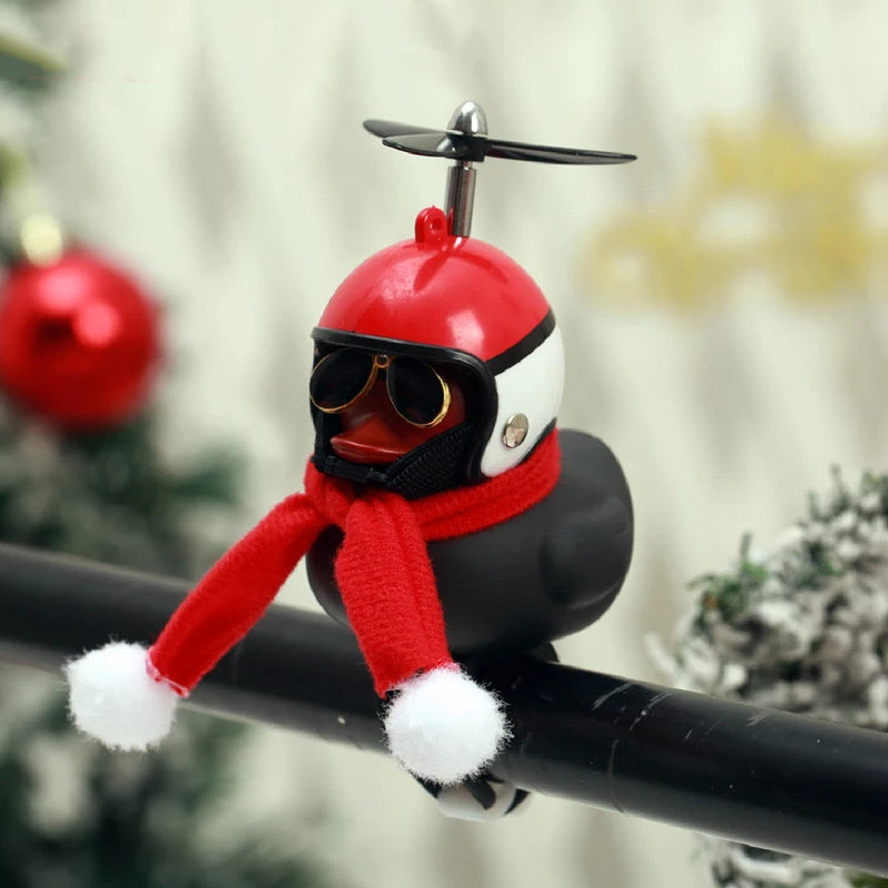 Christmas Motorcycle Accessories with Propeller Helmet Broken Wind Rubber Duck Toy Car Bicycle Small Yellow Duck Car Decoration
