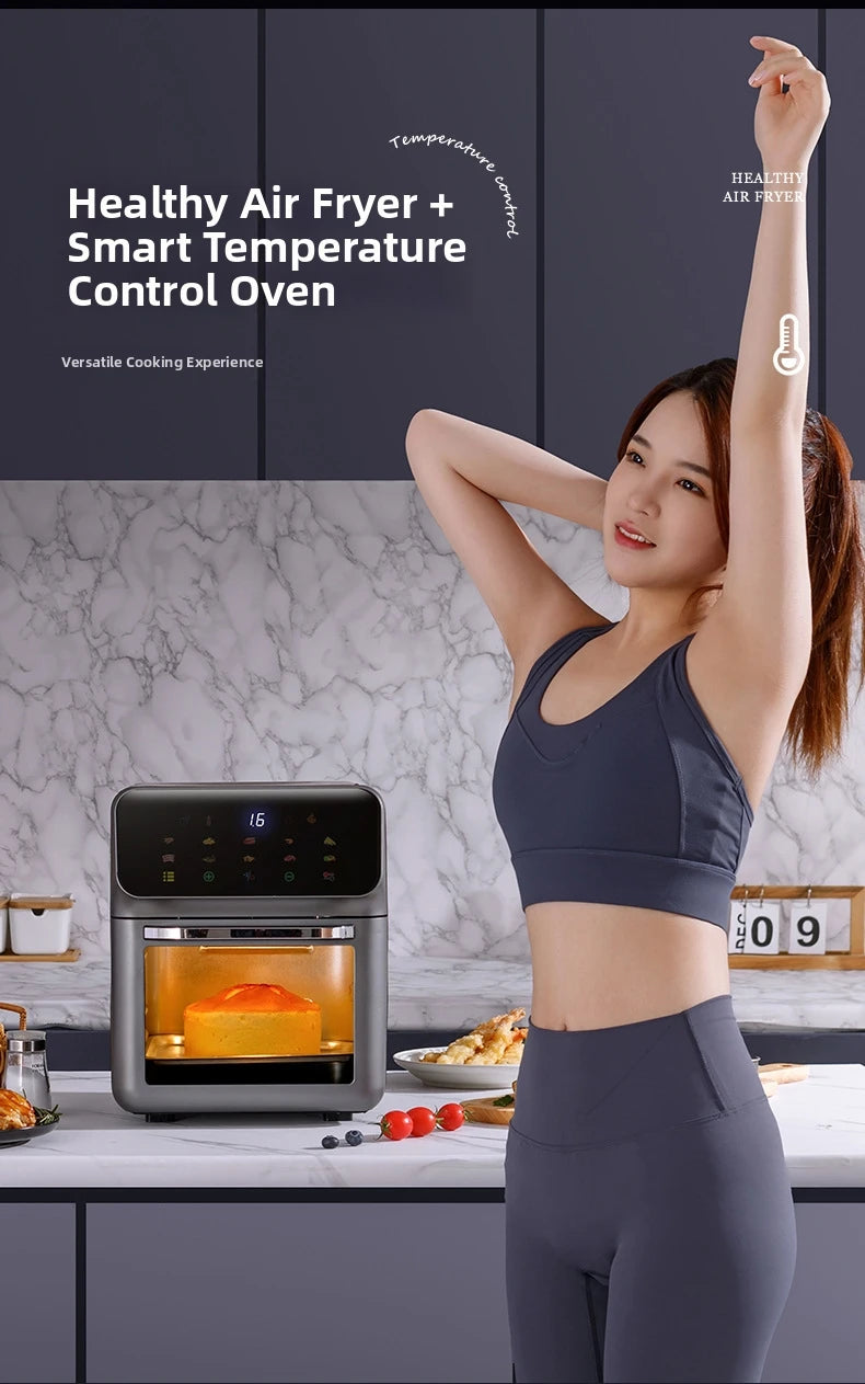 15L Visual Air Fryer with See-Through Window 1350W Digital Touchscreen 360° Hot Air Circulation  for Family/Party Fry/Roast/Bake