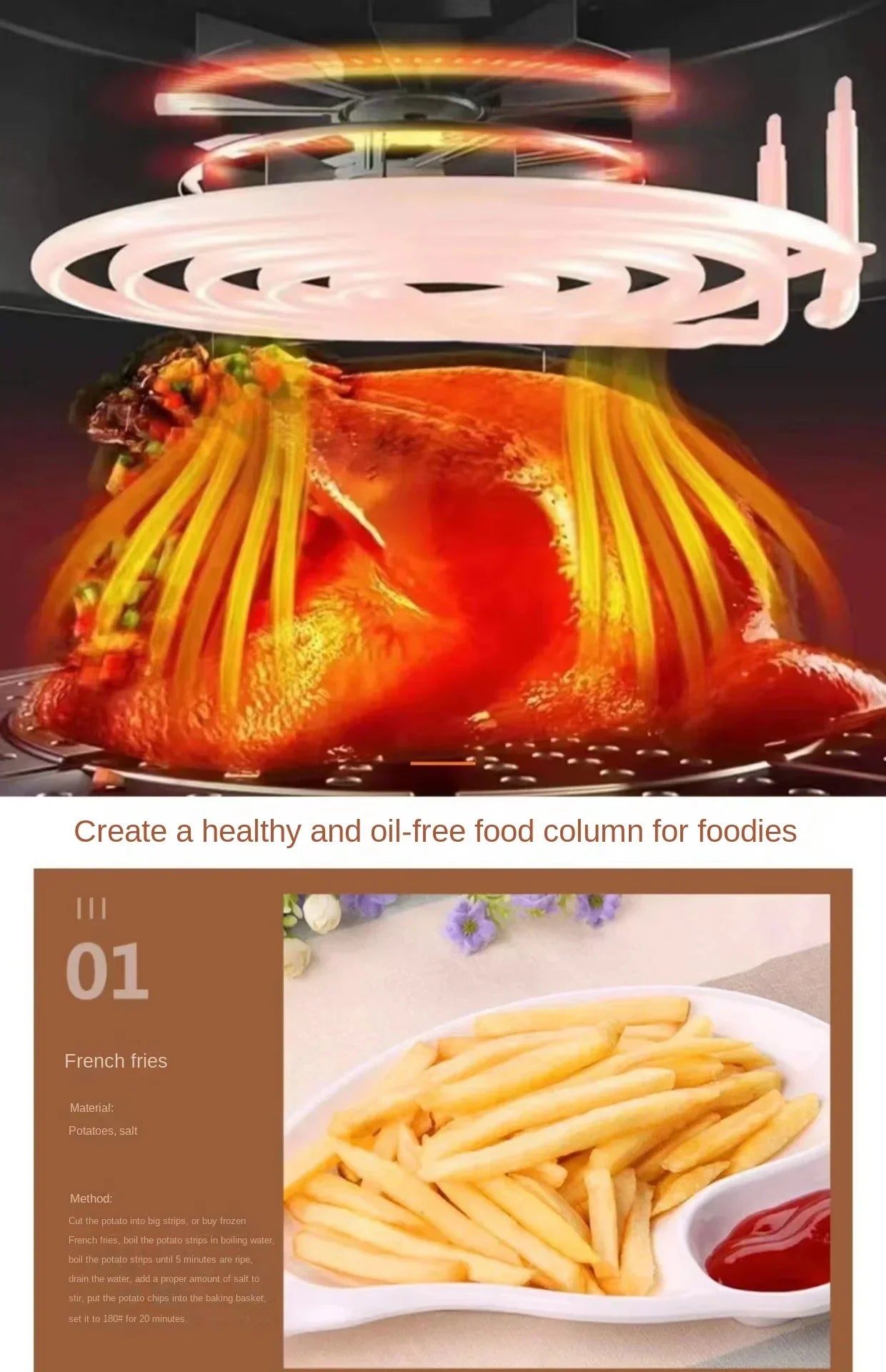 Air fryer multifunctional household high-capacity electric oven, fully automatic intelligent french fry machine