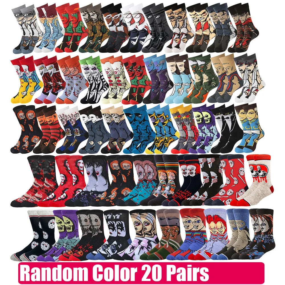 10/20/30Pairs random color Men Women Cartoon Anime Socks Christmas Halloween Novelty Funny Socks