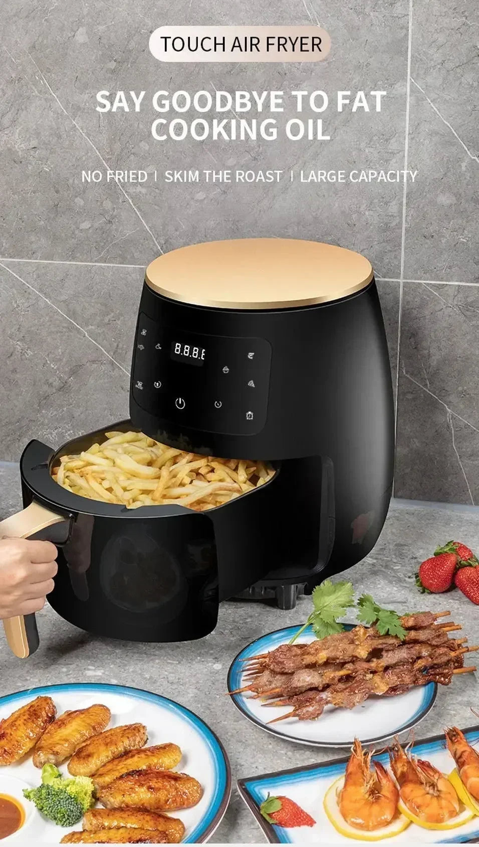 6L Air Fryer Multi-functional Intelligent Touch Screen Oven Large Capacity Electro Mechanical  Deep Fryer for Home  Airfryer
