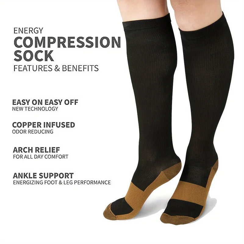 6 pairs copper fiber compression socks for men and women for running and traveling for nurses and pregnant women mid-calf design