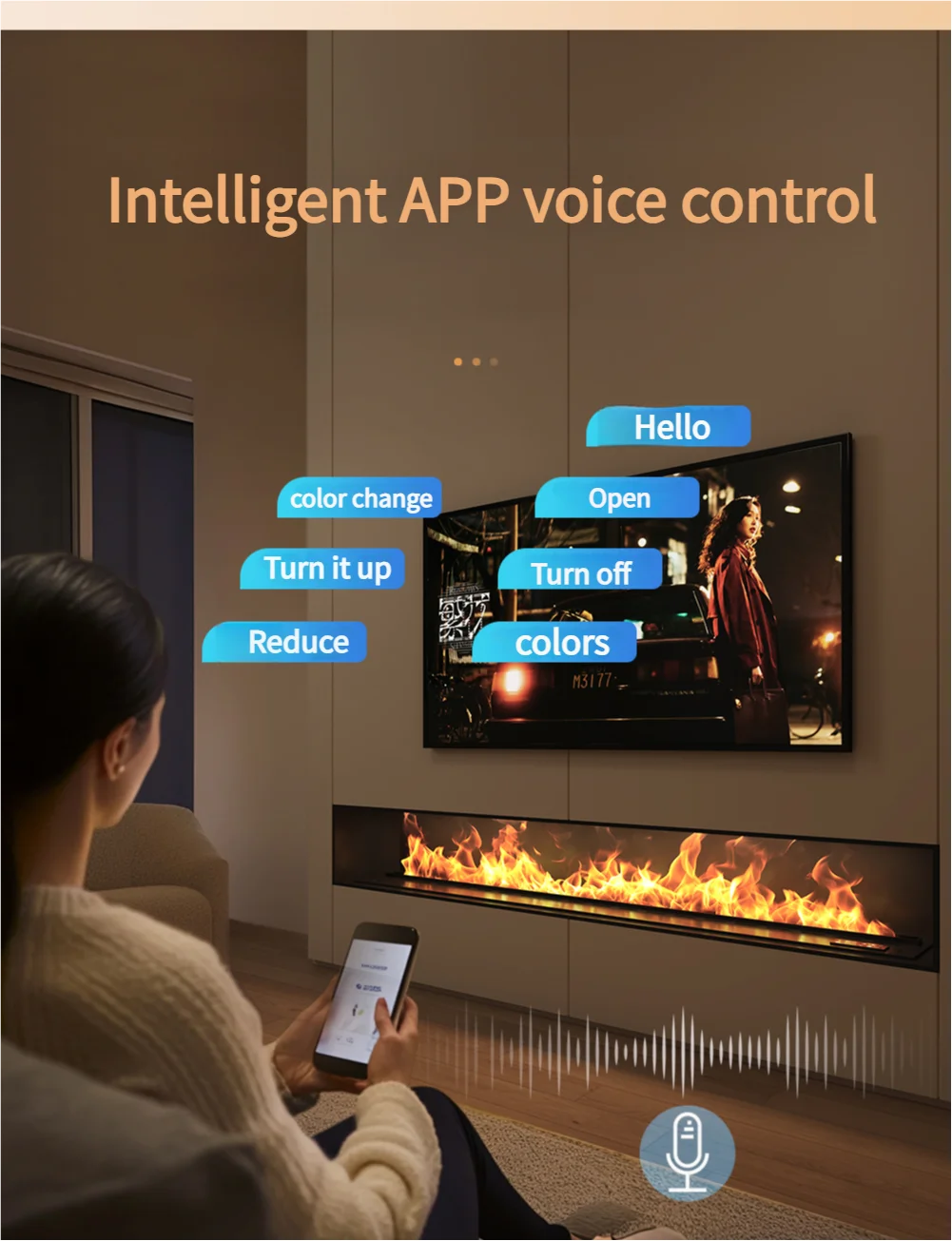 304 Stainless Steel Smart Electric Fireplace with Imported Chip LED Flame Humidifier for Home Living Room Modern Decor