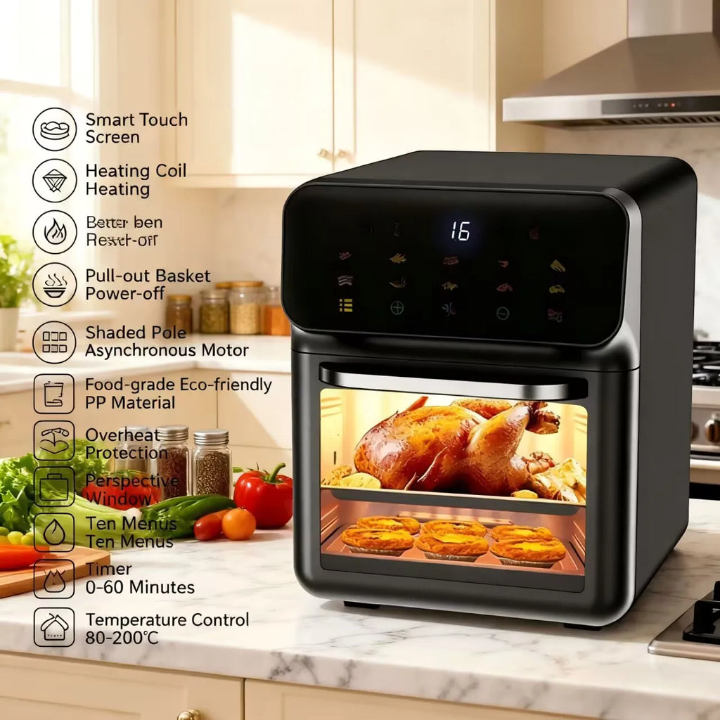 15L Visual Air Fryer with See-Through Window 1350W Digital Touchscreen 360° Hot Air Circulation  for Family/Party Fry/Roast/Bake
