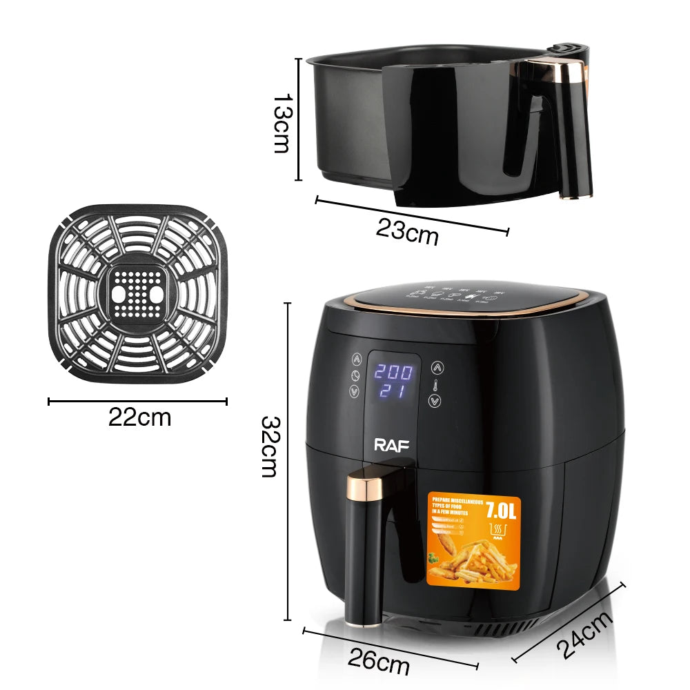 7L Multifunctional 1600W Air Fryer Without Oil Deep Oil Free 360 Degree Hot Air Circulation Cooker Fryer Air Fryers