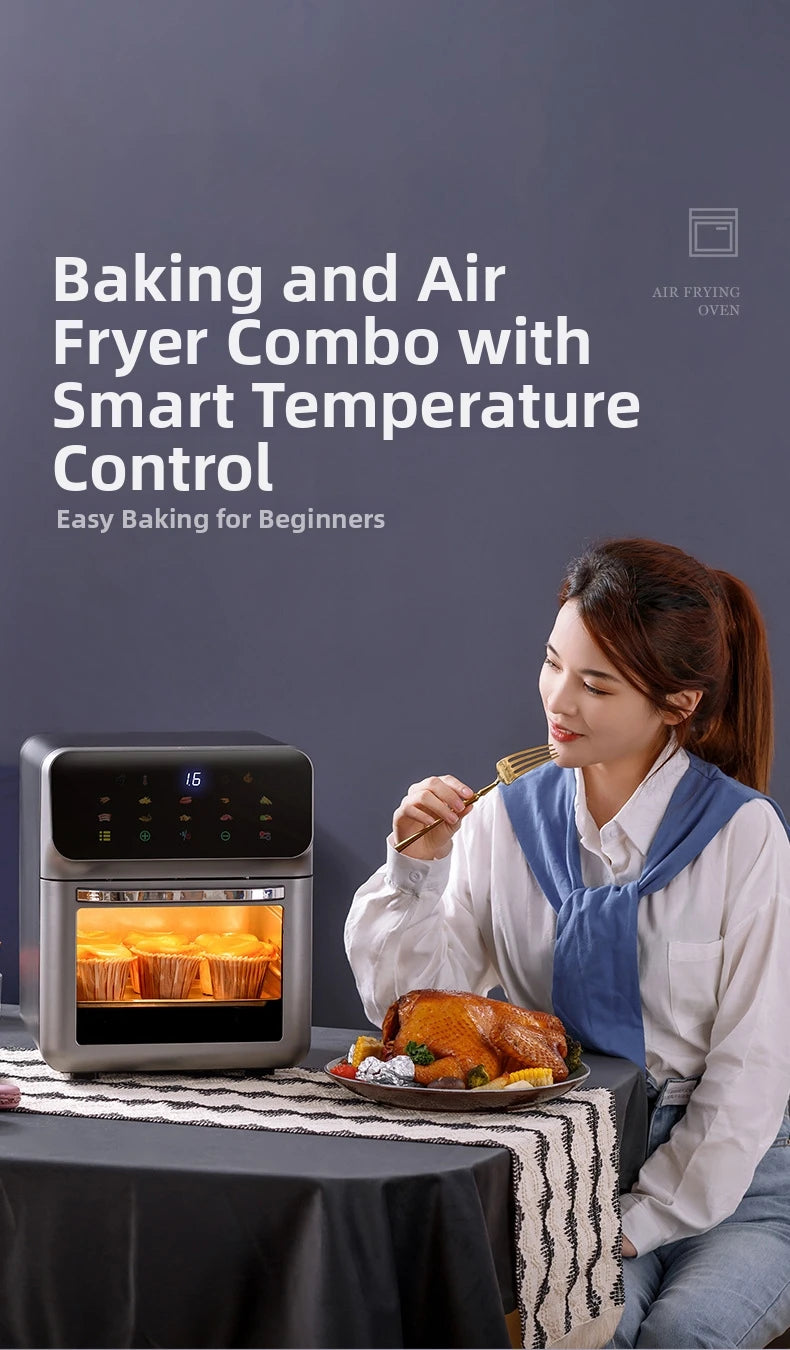 15L Visual Air Fryer with See-Through Window 1350W Digital Touchscreen 360° Hot Air Circulation  for Family/Party Fry/Roast/Bake