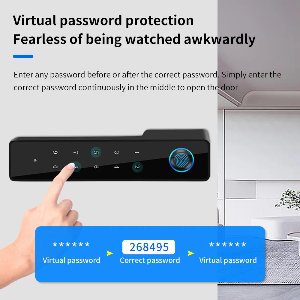 Fingerprint Door Handle Lock Tuya App Square Channel Mute Interior Bedroom Bathroom Three-Bar Magnetic Suction Lock Home Lock