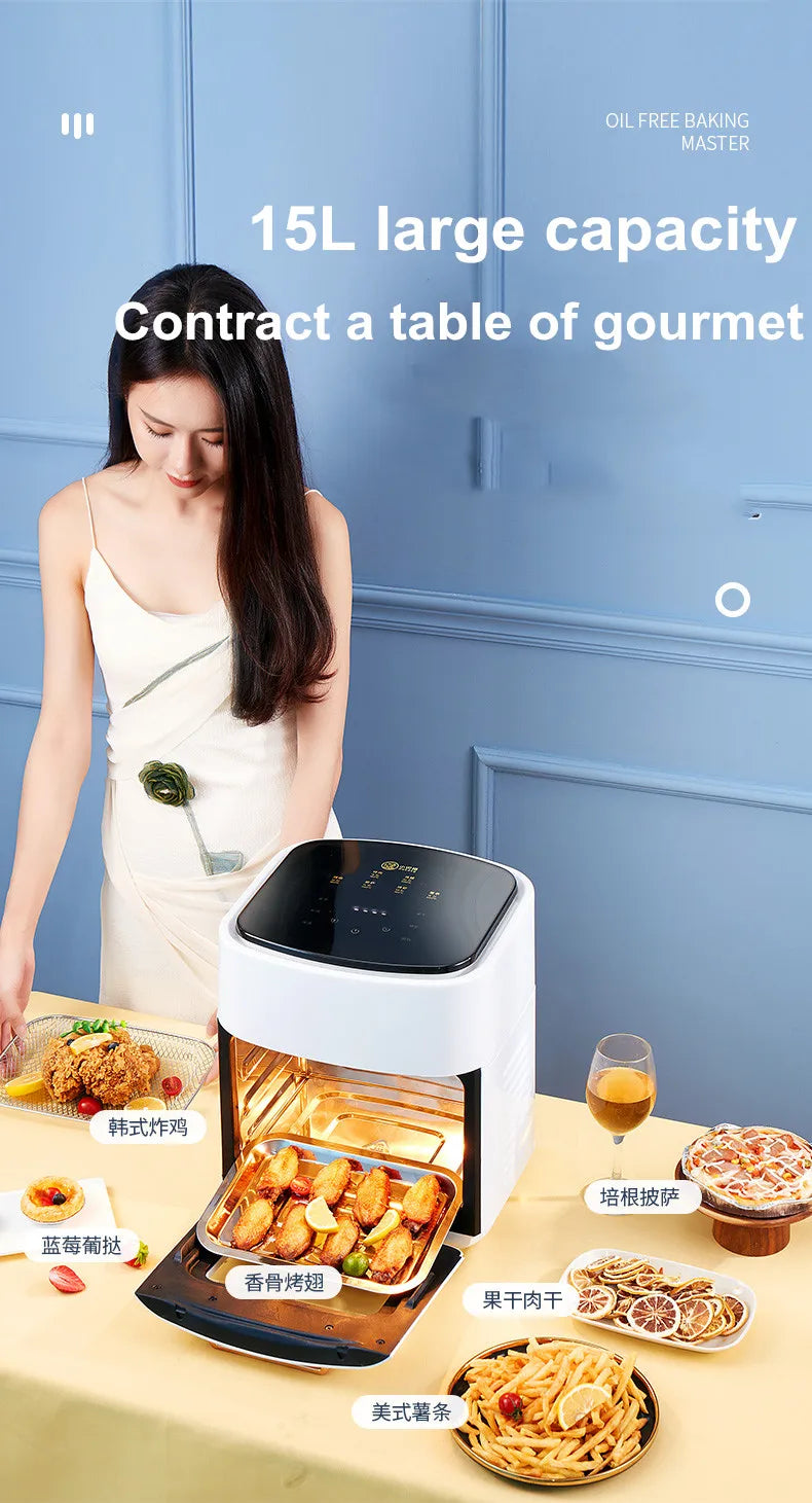 Air Fryer Household Large Capacity 15L Visual Oil-free Smart Oven  Fries Machine 220V 110V US EU 1500W Chicken Frying