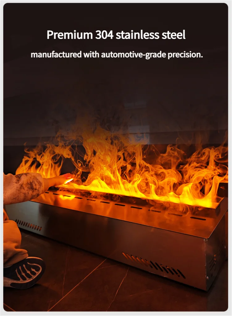 304 Stainless Steel Smart Electric Fireplace with Imported Chip LED Flame Humidifier for Home Living Room Modern Decor