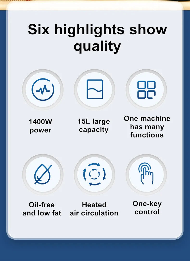 Air Fryer Household Large Capacity 15L Visual Oil-free Smart Oven  Fries Machine 220V 110V US EU 1500W Chicken Frying