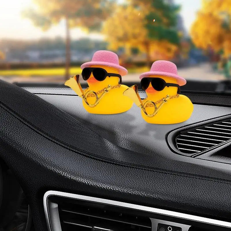 Car Ducks For Dashboard Rubber Car Duck Decoration With Squeak Yellow Duckling With Hat  Car Interior Decorative Accessory ﻿