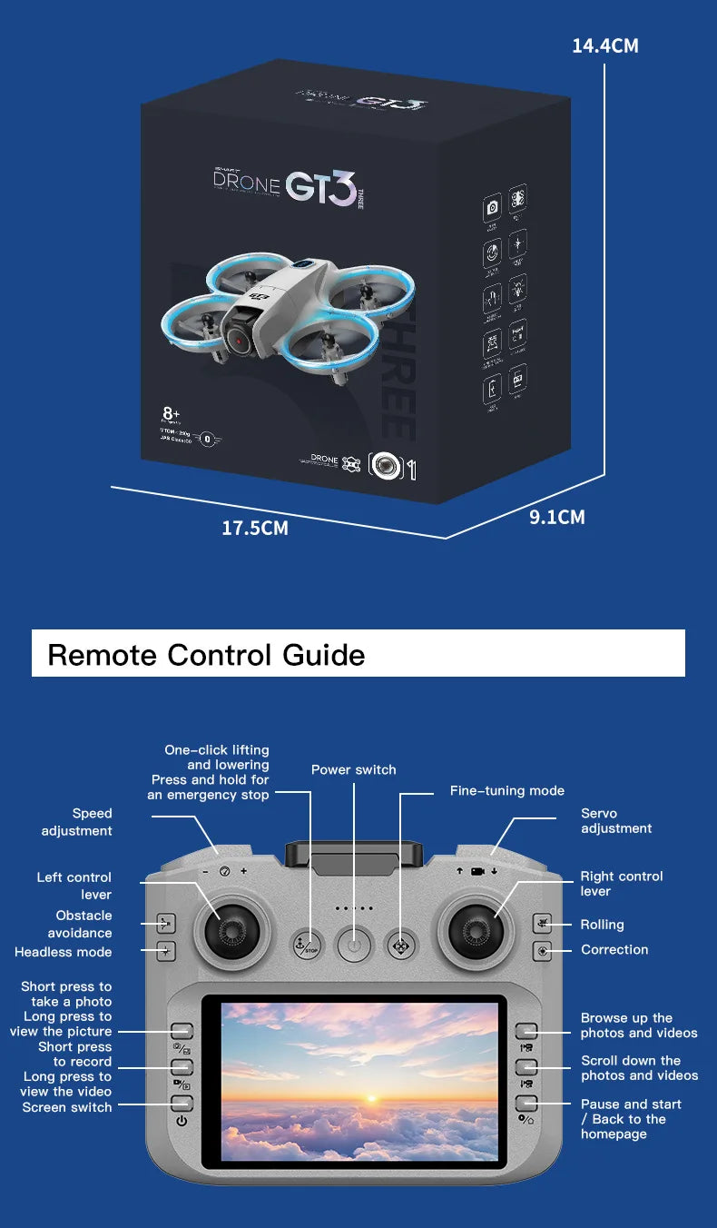 2025New GT3 MAX Drone 8K HD 4.3" Remote Control Headless Mode Helicopter 360° Flip Quadcopter Toys Mini Drone Fors Kid Toy Gifts